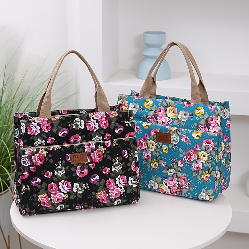 Cute Floral Print Tote Bag, Portable Small Handbag, Women's Fashion Storage  Bag & Lunch Bento Bag For Picnic School Office - Temu