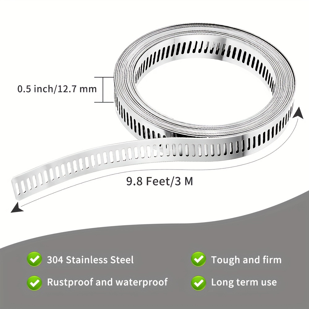 1本ロール 16.4/9.8フィート 304ステンレススチールワームクランプホースクランプストラップファスナー付き調整可 Temu Japan