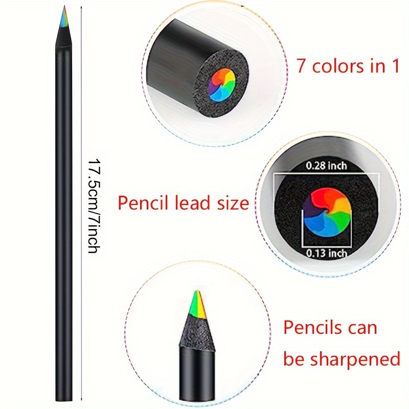 Black Wooden Rainbow Colored Pencils 7 Color In 1 Art Supplies Kids Adults