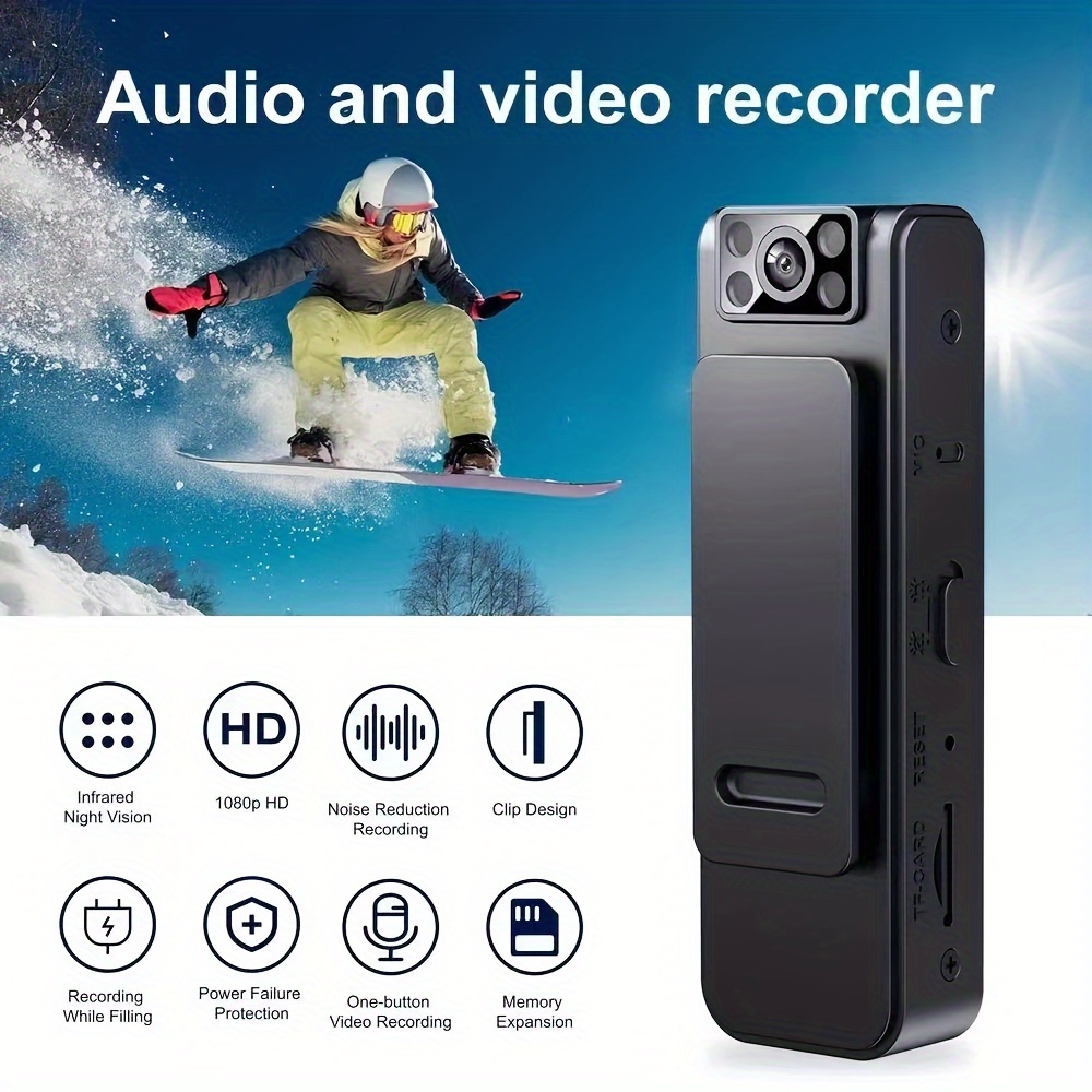  Mini cámara corporal 1080P portátil de cuerpo pequeño con cámara  de bolsillo portátil con lente giratoria de 180°, LCD de 1.3 pulgadas,  visión nocturna para guardia de seguridad, aplicación de la