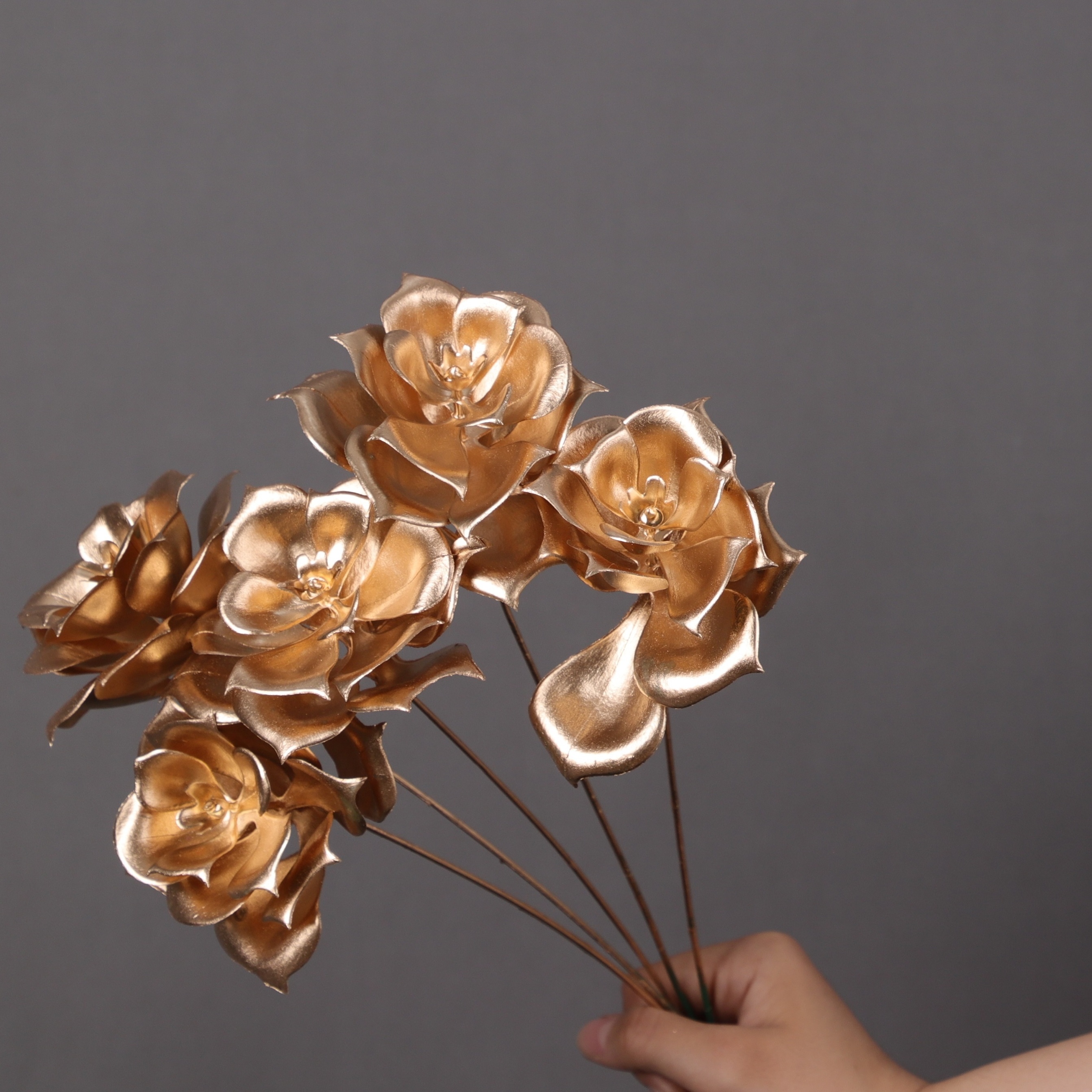 4pcs Artificial Golden Rose Flowers, Simulation Silk Rose Bouquet With Long  Stem, For Wedding Birthday Bridal Shower Décor, Fall Halloween Thanksgivin
