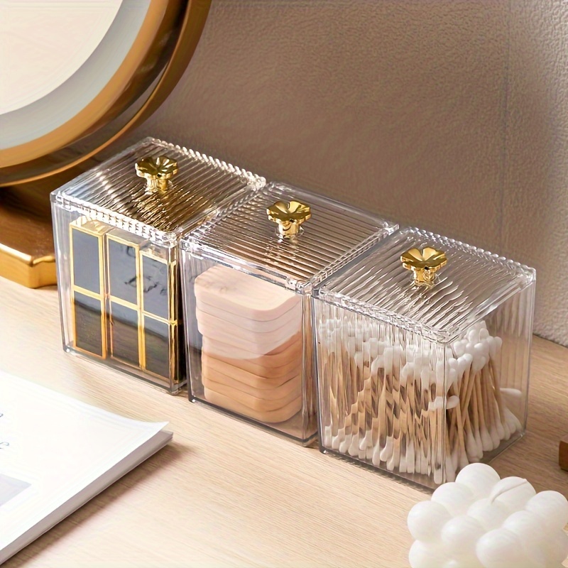 

1pc Clover Decor Cotton Swab Holder, Makeup Pads Storage Box With Cover, Clear Dustproof Makeup Remover Storage Container, Jewelry Makeup Storage Organizer, Desktop Decor