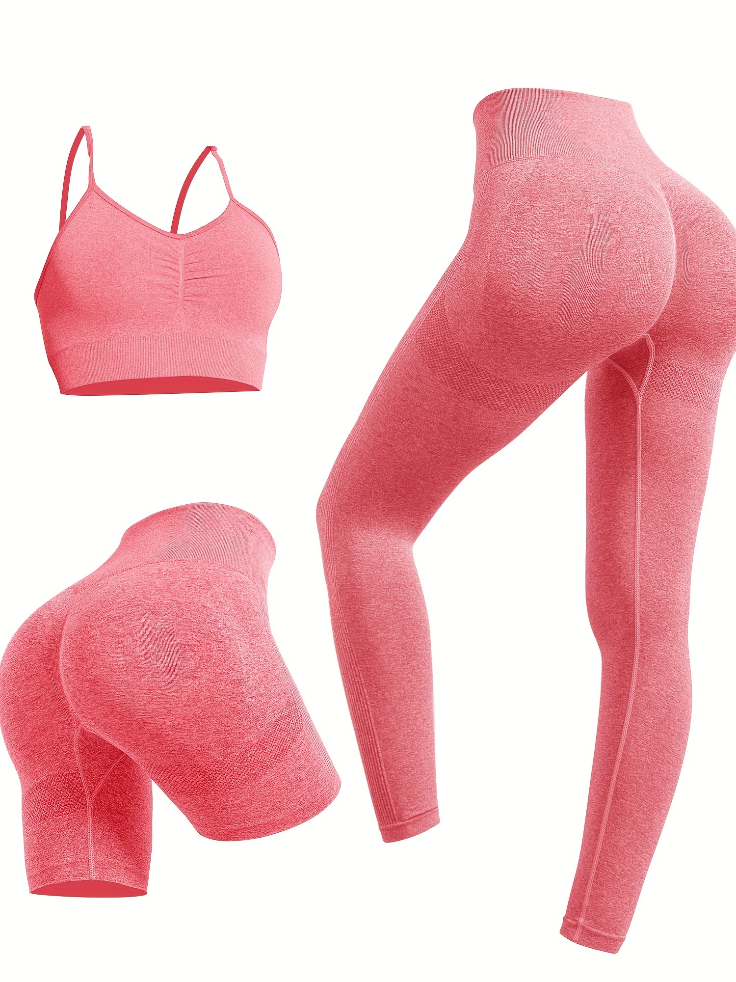 3pcs Yoga Sports Sets, Sports Bra & High Waist Cute Comfortable Elastic  Shorts & Leggings, Women's Activewear