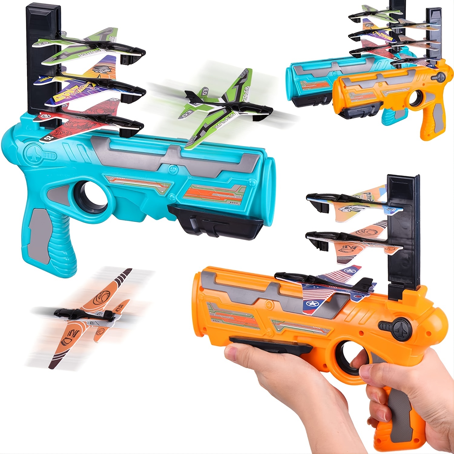 Shooting Airplane, Foam Gun Type Launch Gun, Hand Throw Kids Launcher Pistol, Boy's Flying Toy