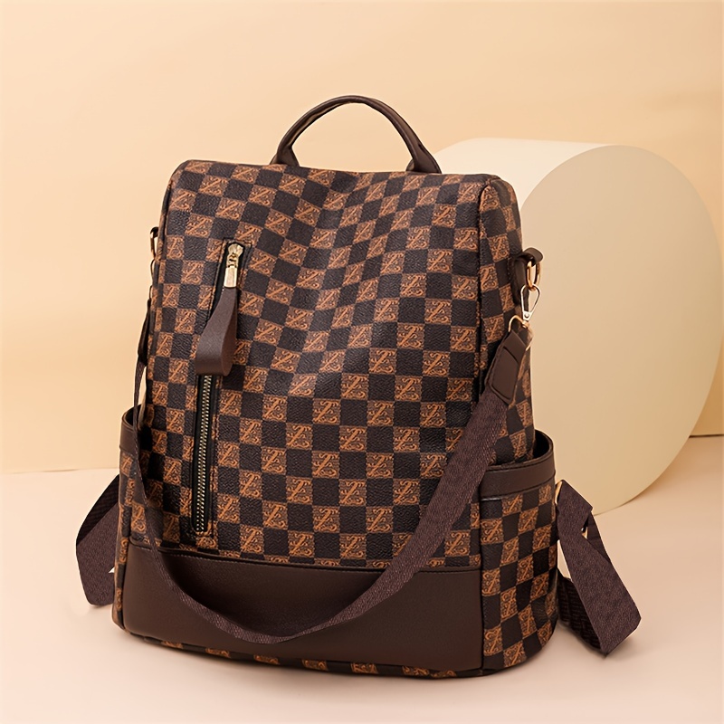 Checkered Backpack Purse Trendy Detachable Shoulder Bag Womens Faux Leather  Travel School Bag, Shop The Latest Trends