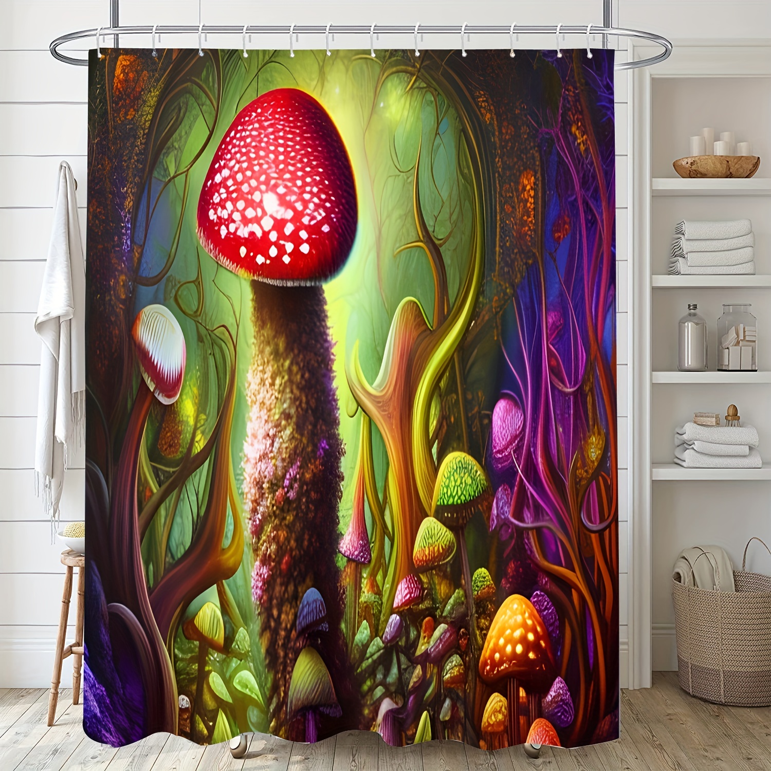 Mushroom Shower Curtain With 12 Hooks Waterproof Durable - Temu