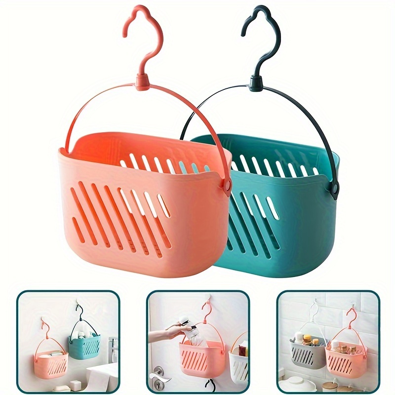 1pc Plastic Hanging Shower Basket With Hook For Bathroom Bedroom