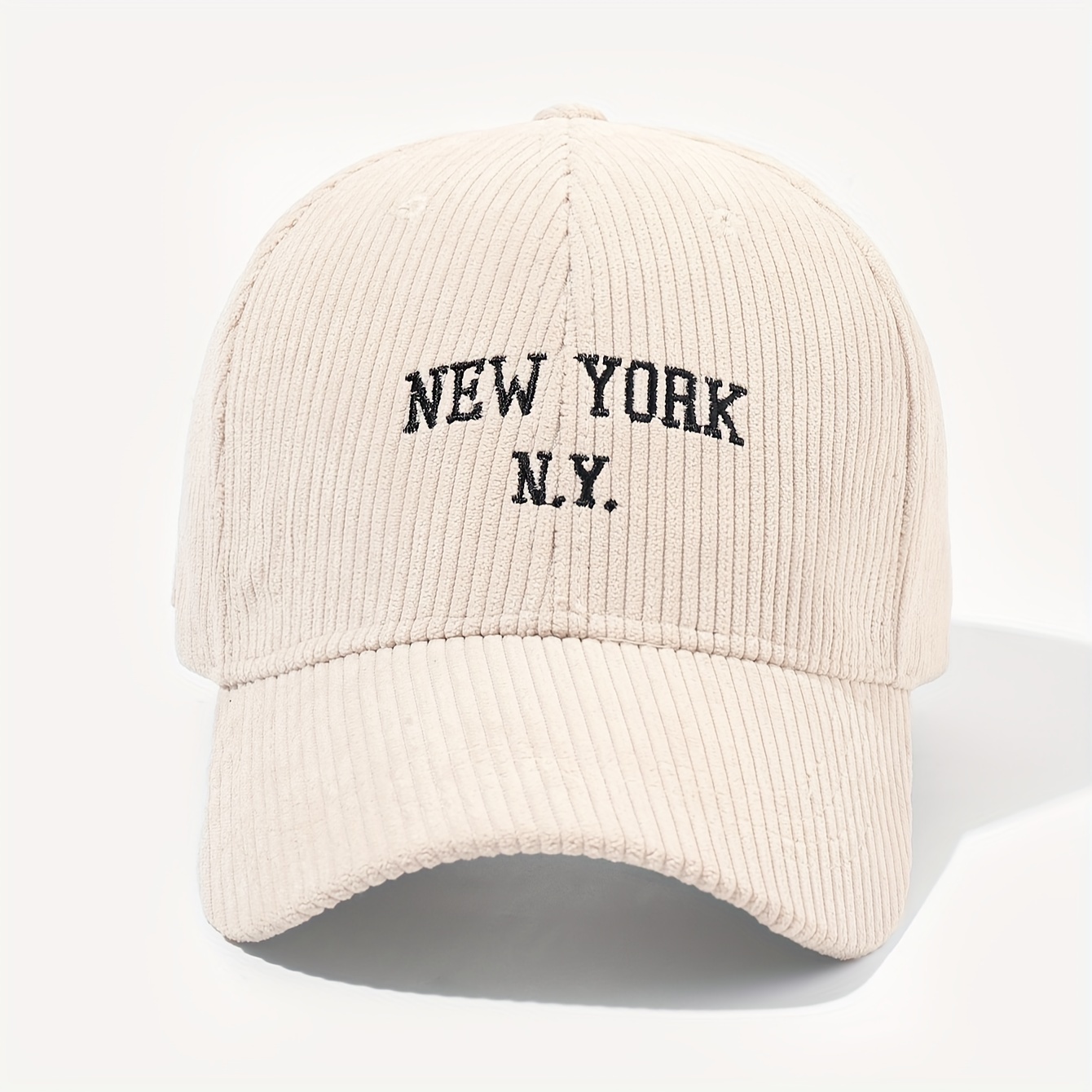 

New York Slogan Embroidery Baseball Cap Trendy Beige Corduroy Hats Lightweight Adjustable Dad Hat For Women Men