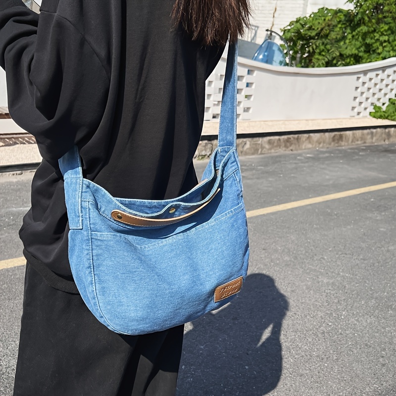 Large Capacity Denim Crossbody Bag, Solid Color Shoulder Bag, All-match  Trendy Bag With Multi Pockets - Temu