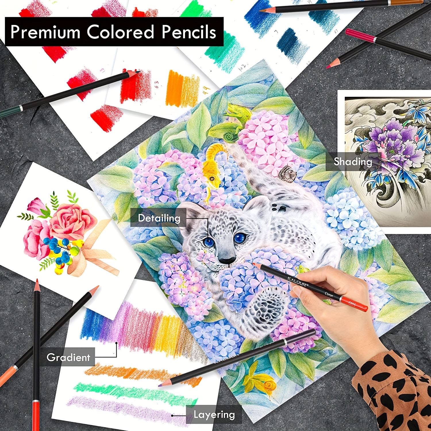 KALOUR Lápices de colores profesionales, juego de 300 colores, núcleo suave  para artistas con colores vibrantes, ideal para dibujar bocetos