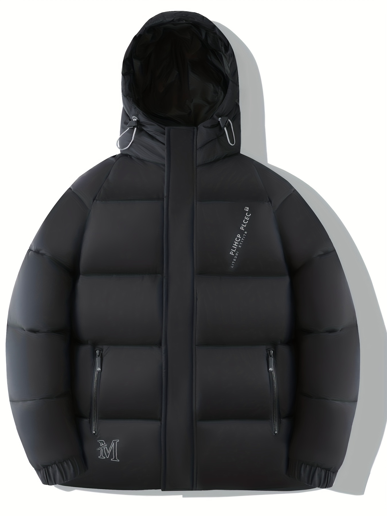 Men's Trendy Solid Puffer Coat, Casual Zip Up Hooded Jacket For Outdoor  Winter - Temu