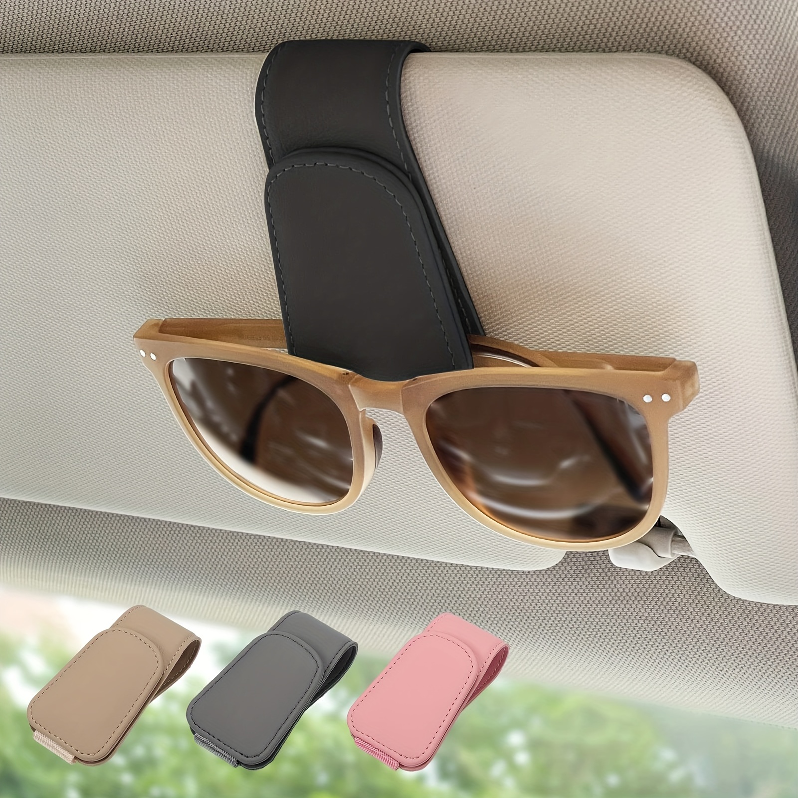 Bling Sunglasses Holder for Car, Leather Magnetic Buckle Sun Visor