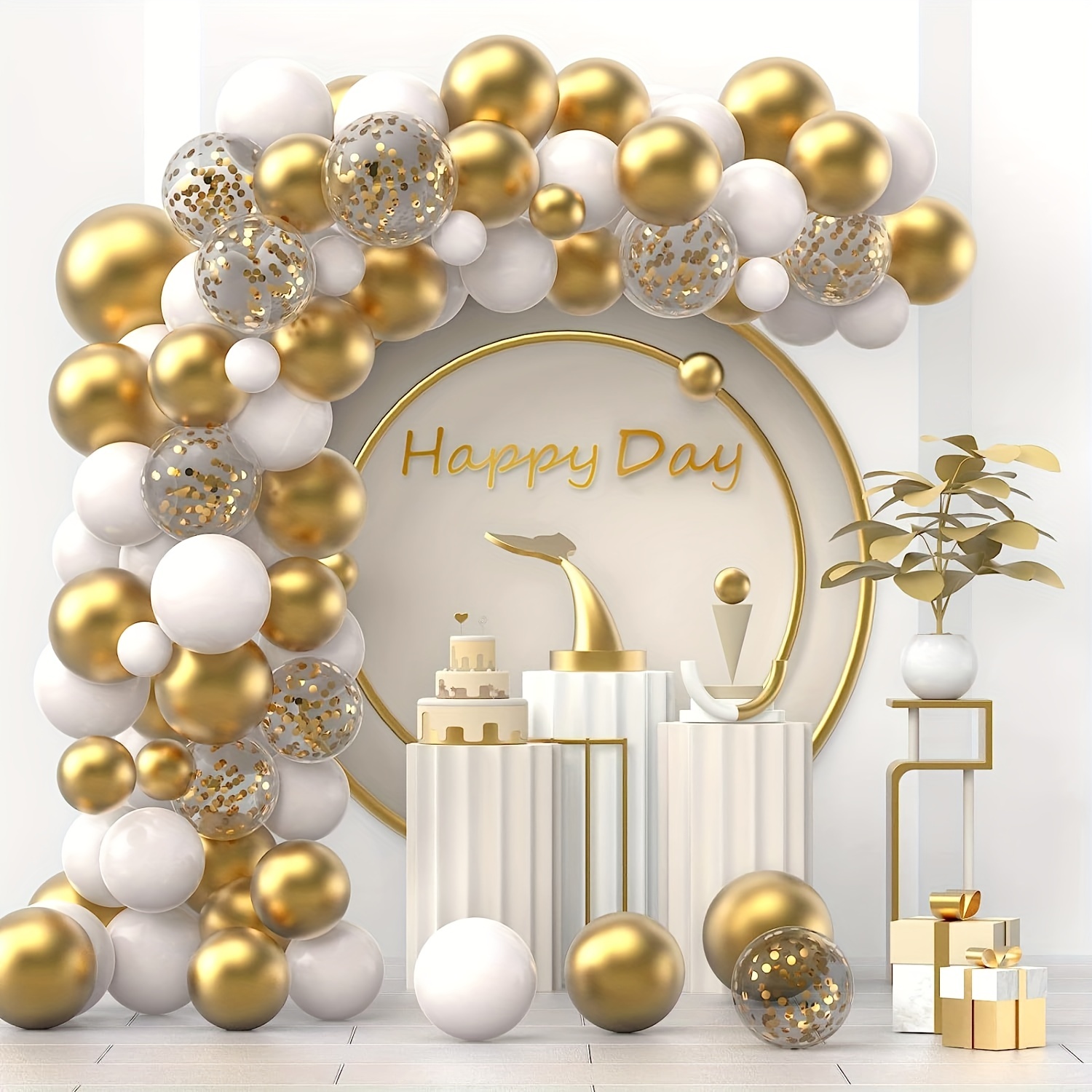 Globos blancos y dorados / Globos de confeti dorados / Globos blancos /  Globos de oro cromado / Decoración de despedida de soltera blanca y dorada  / Boda -  México