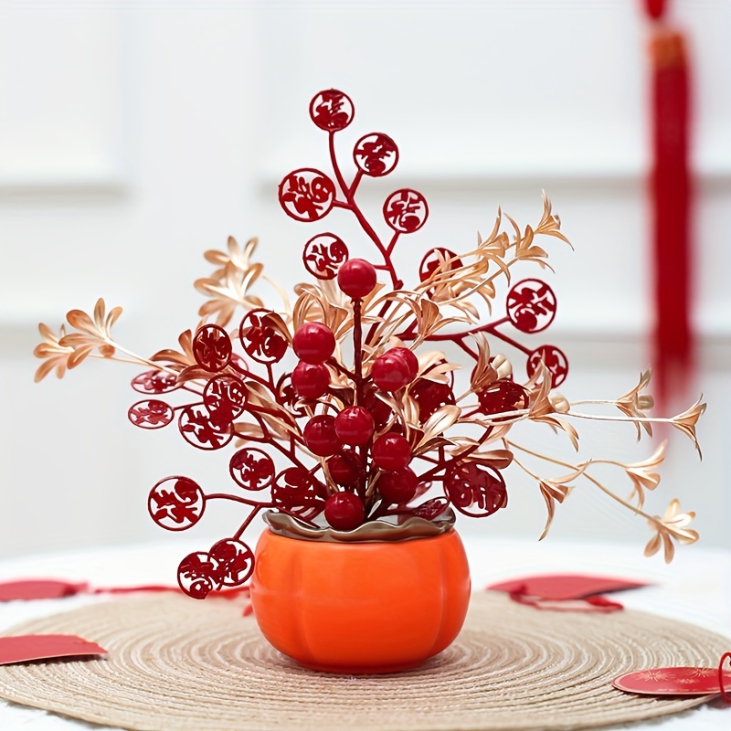 Artificial Spring Festival Centerpiece Decoration, Potted Red Picks for  Home Office Chinese New Year Decor , Style D 