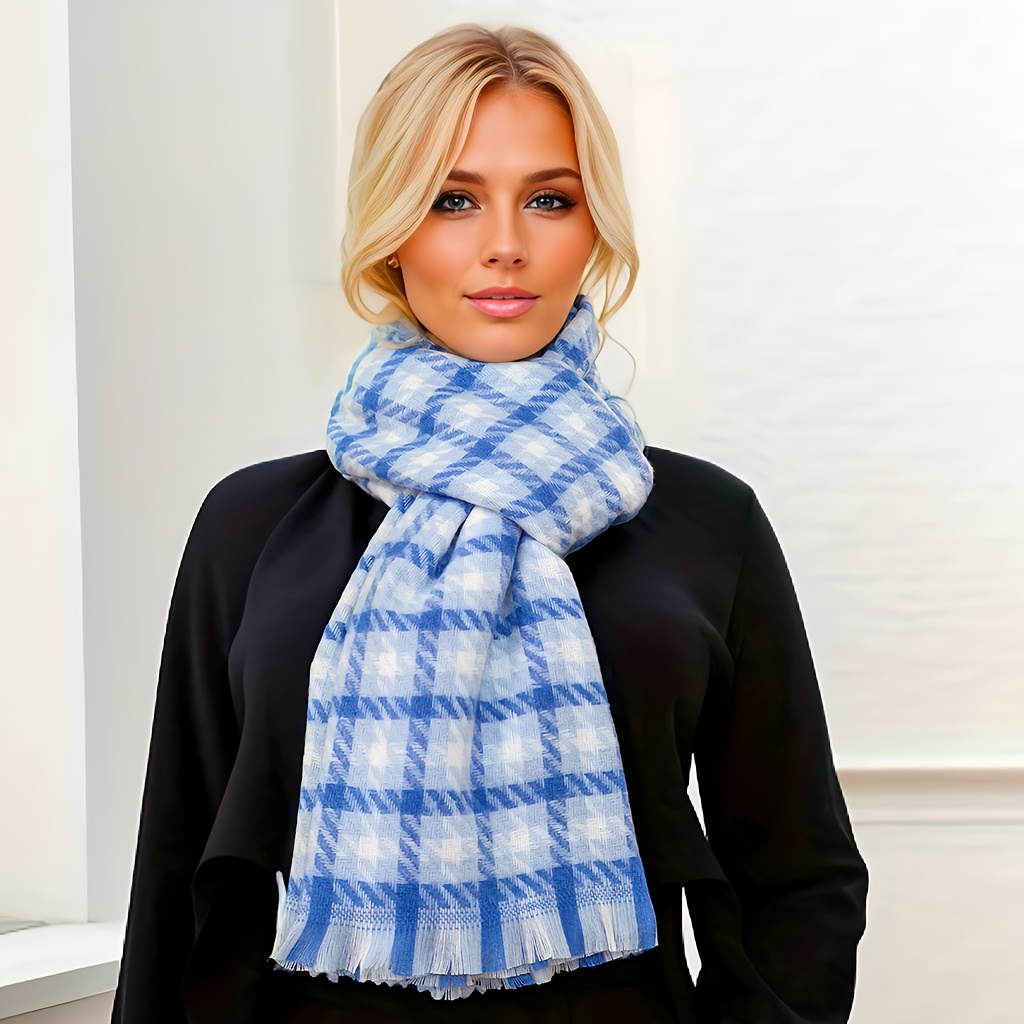 Warm Contrast Temu Thick Casual - Scarf Fringe Houndstooth Color