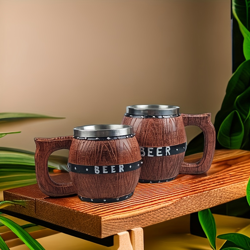 1pc, 15.2oz/18.6oz Stainless Steel Beer Barrel Coffee Mug - Simulation  Wooden Cup for Summer and Winter Drinks - Creative Water Cup for Home and  Kitch