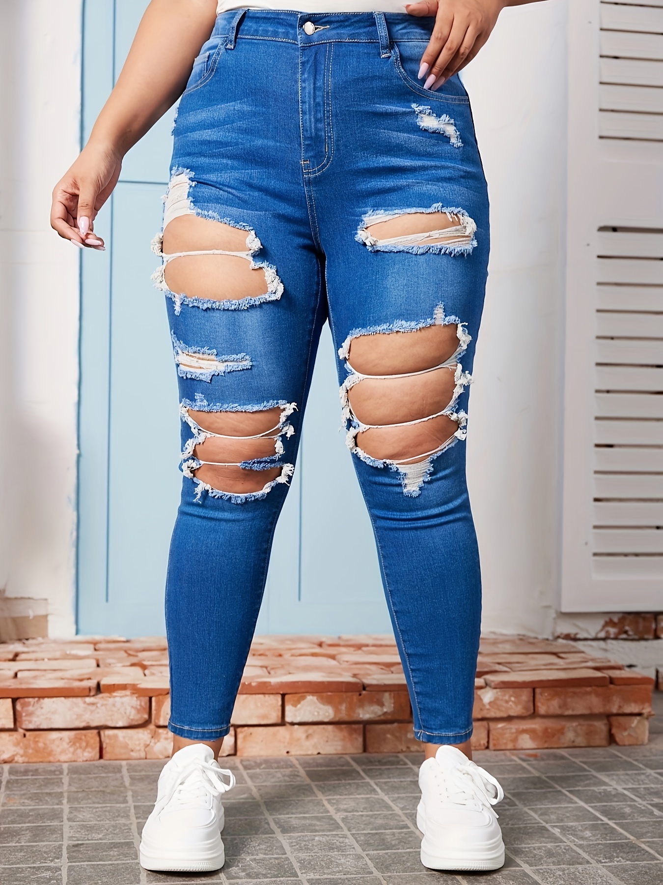 Jeans Ajustados Casuales Talla Pantalones Mezclilla - Temu Chile