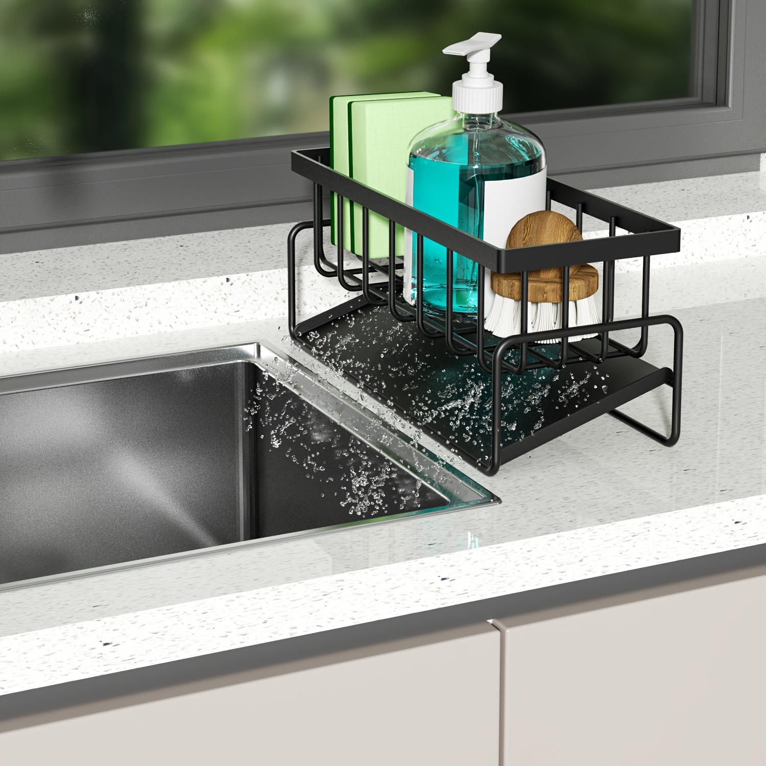 1pc Soap Dispenser For Kitchen Sink, Stainless Steel Organizer