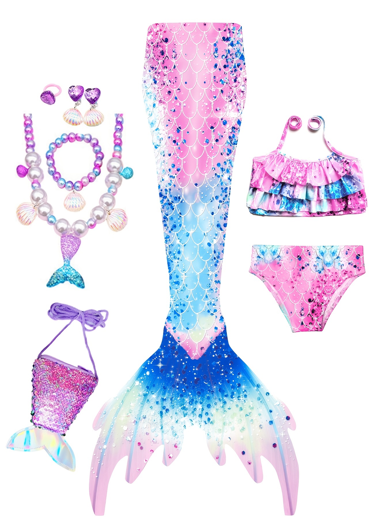 Girls Bikini Swimsuit Mermaid Tails Swimming Princess - Temu Philippines