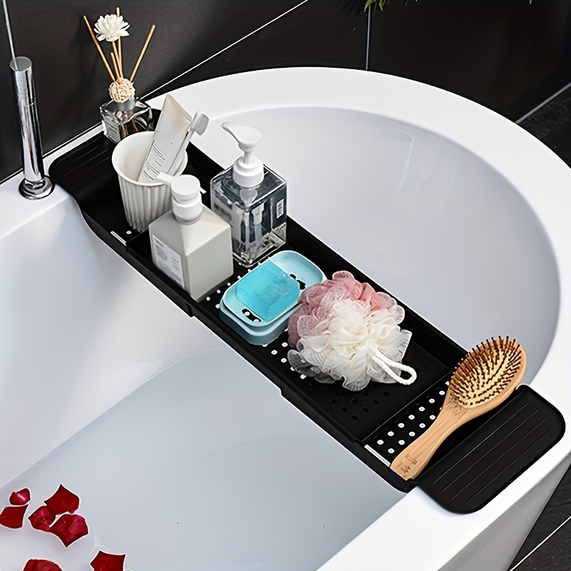 1pc Expandable Drainage Bathtub Rack Bathroom Plastic Bathing Tub