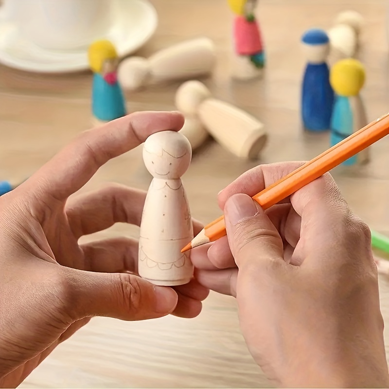 DIY Wooden Peg Dolls Beech Wood Crafts Handmade Blank Toy Nursery