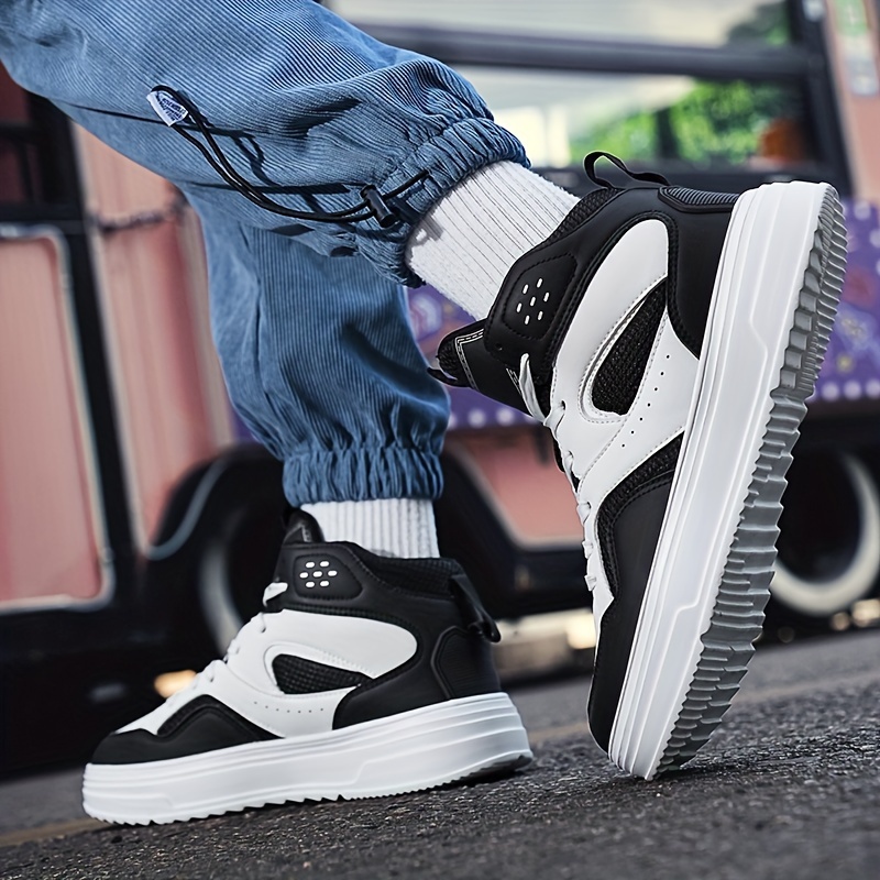 Plus Size Men's Trendy Solid/Colour Block High Top Skate Shoes, Comfy Non Slip Casual Soft Sole Sneakers For Men's Outdoor Activities