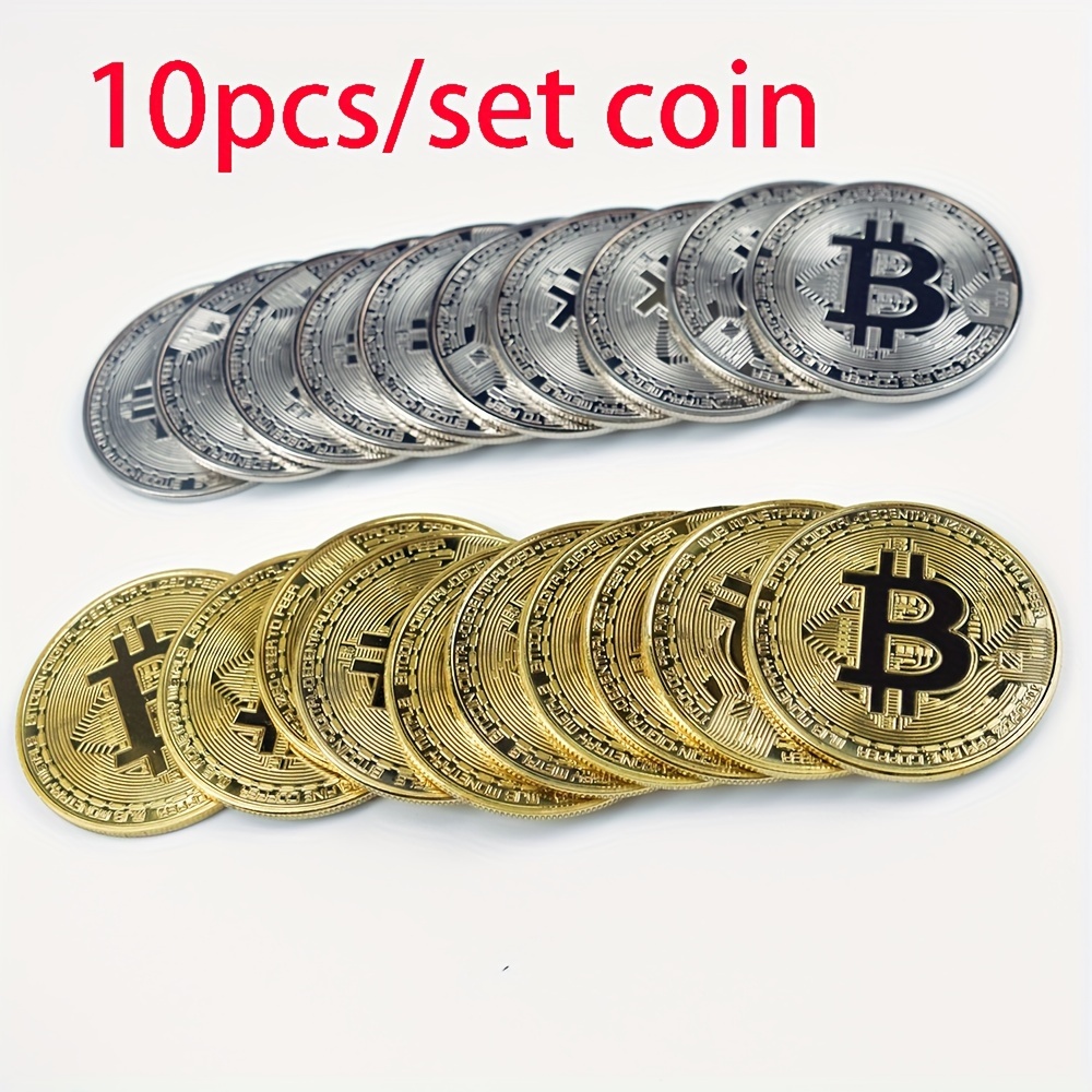 

10pcs,40mm/1.57inch Golden Silvery Metal Bitcoin Commemorative Coin, Virtual Currency Collectibles