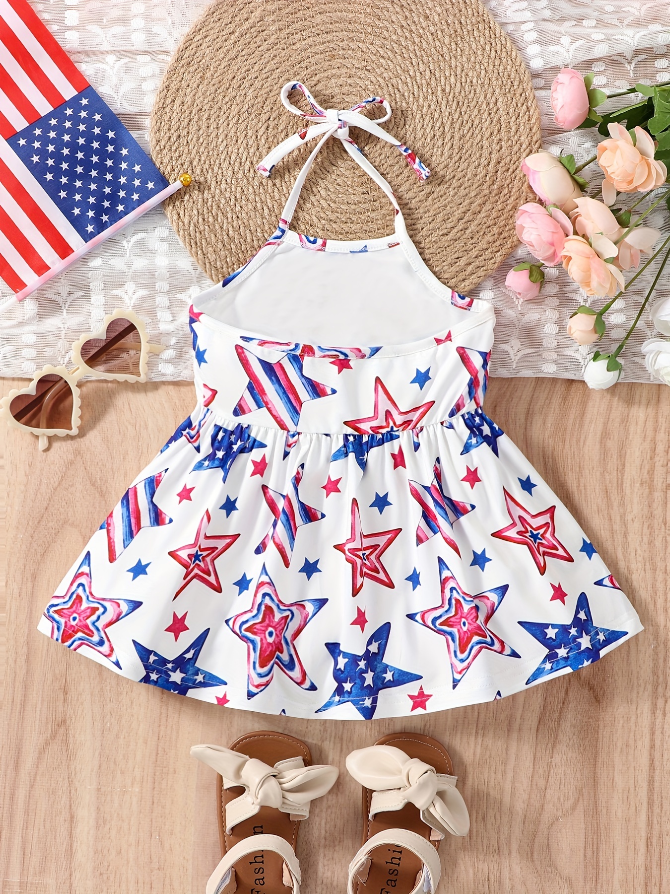 Baby Girls Cute Star Graphic Print Halter Sleeveless Dress - Temu