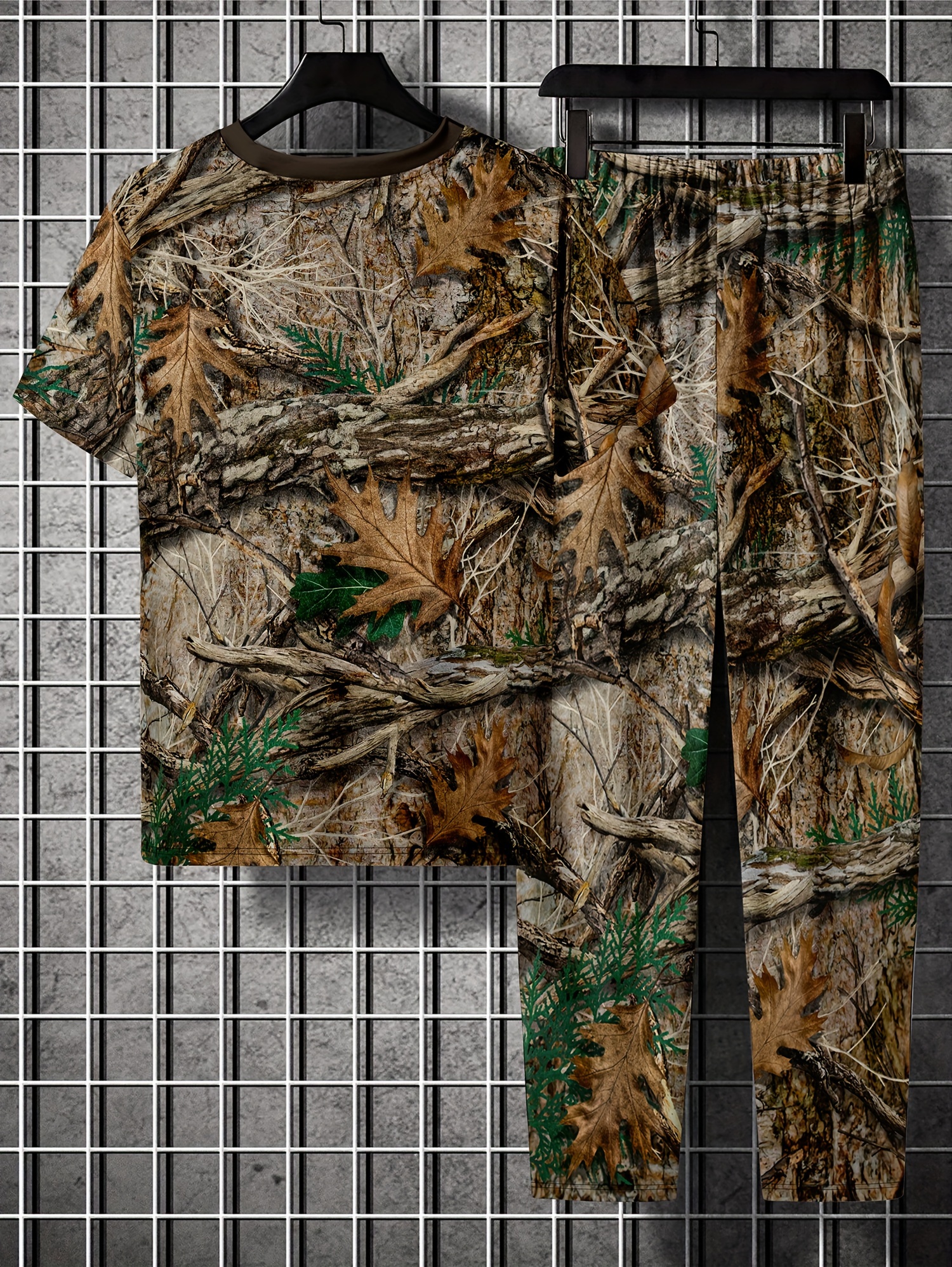 mens camouflage 3d   set crew neck short sleeve t shirt pants polyester machine washable