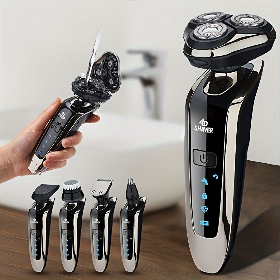  Maquinilla de afeitar eléctrica para hombres, afeitadora  rotativa 4 en 1 para hombres, afeitadora eléctrica impermeable de carga  rápida USB, barba inalámbrica, nariz, recortadora de pelo, maquinilla de afeitar  eléctrica para