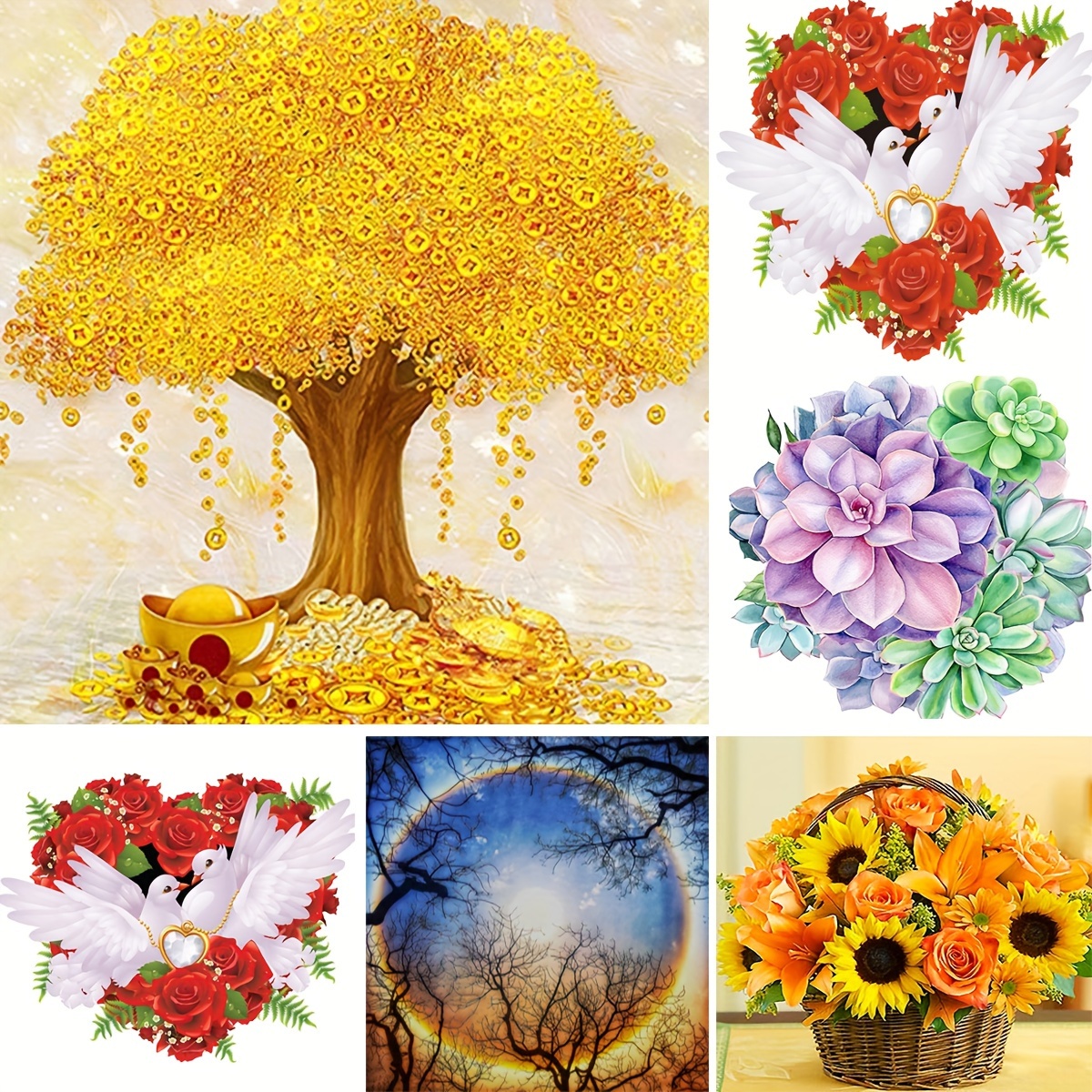 Tree Faux Diamond Painting Golden Money Tree Diy Artificial - Temu