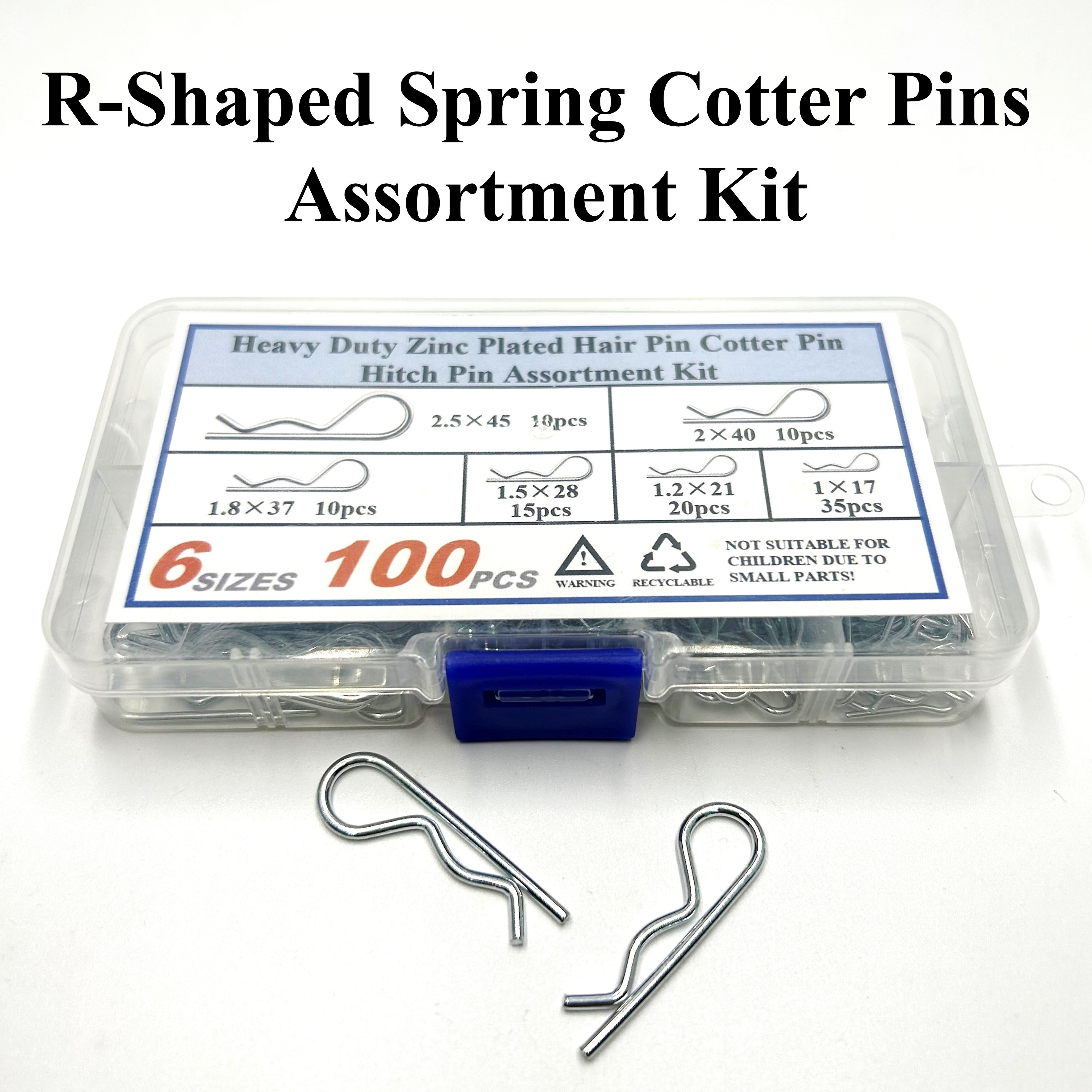 100pcs 6 Sizes Cotter Pins Assortment Kit, Split Cotter Pins, Hair Pin R  Type Clips, Heavy Duty R-Type Clips Retaining HairPin, Heavy Duty Zinc  Plated