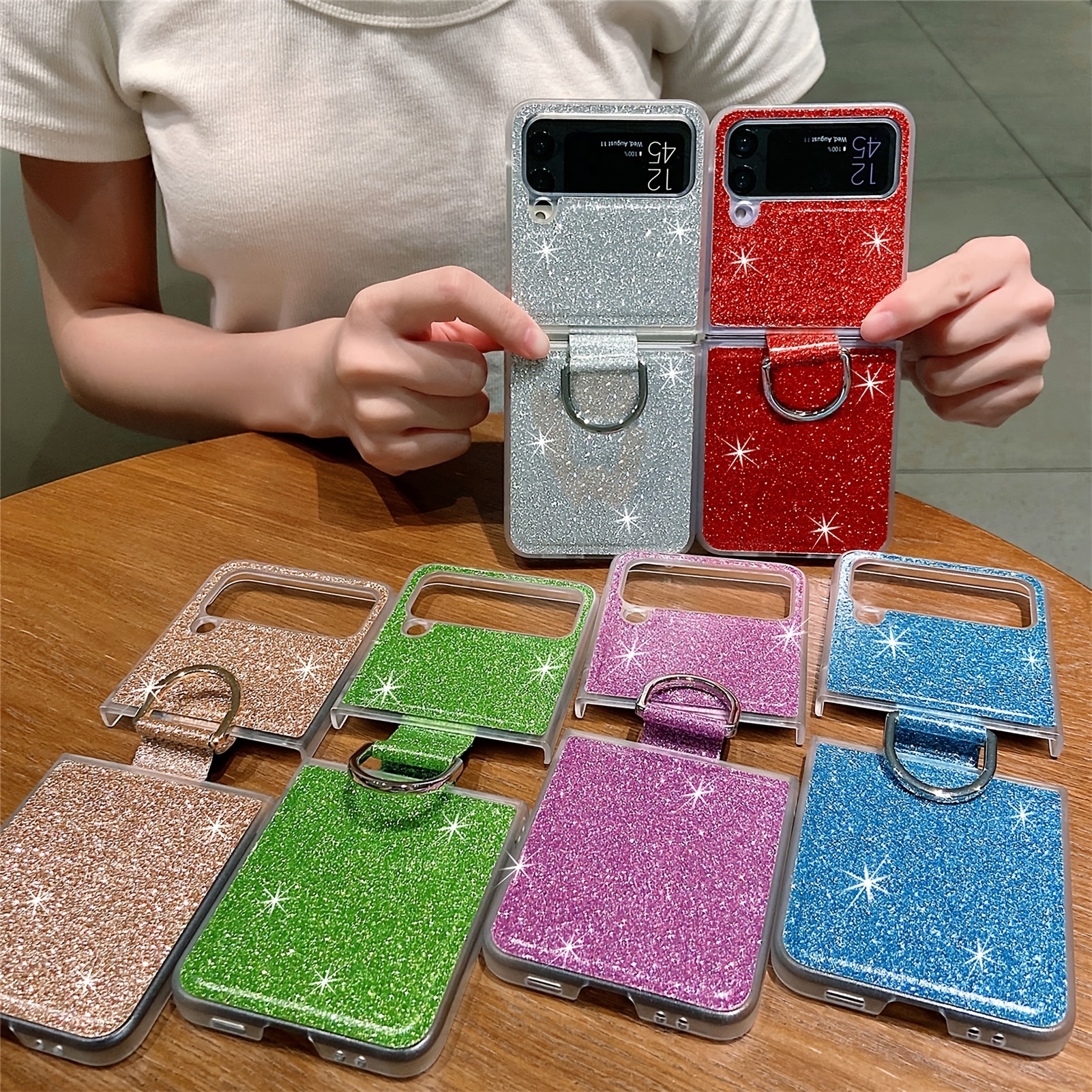 1pc Shiny Folding Phone Case With Sparkly Lanyard Compatible With