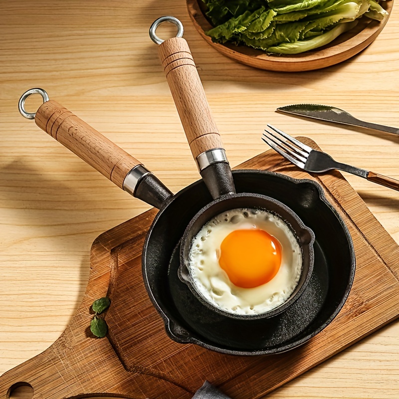 Cast Iron Pan Household Breakfast Pot With Wooden Handle - Temu