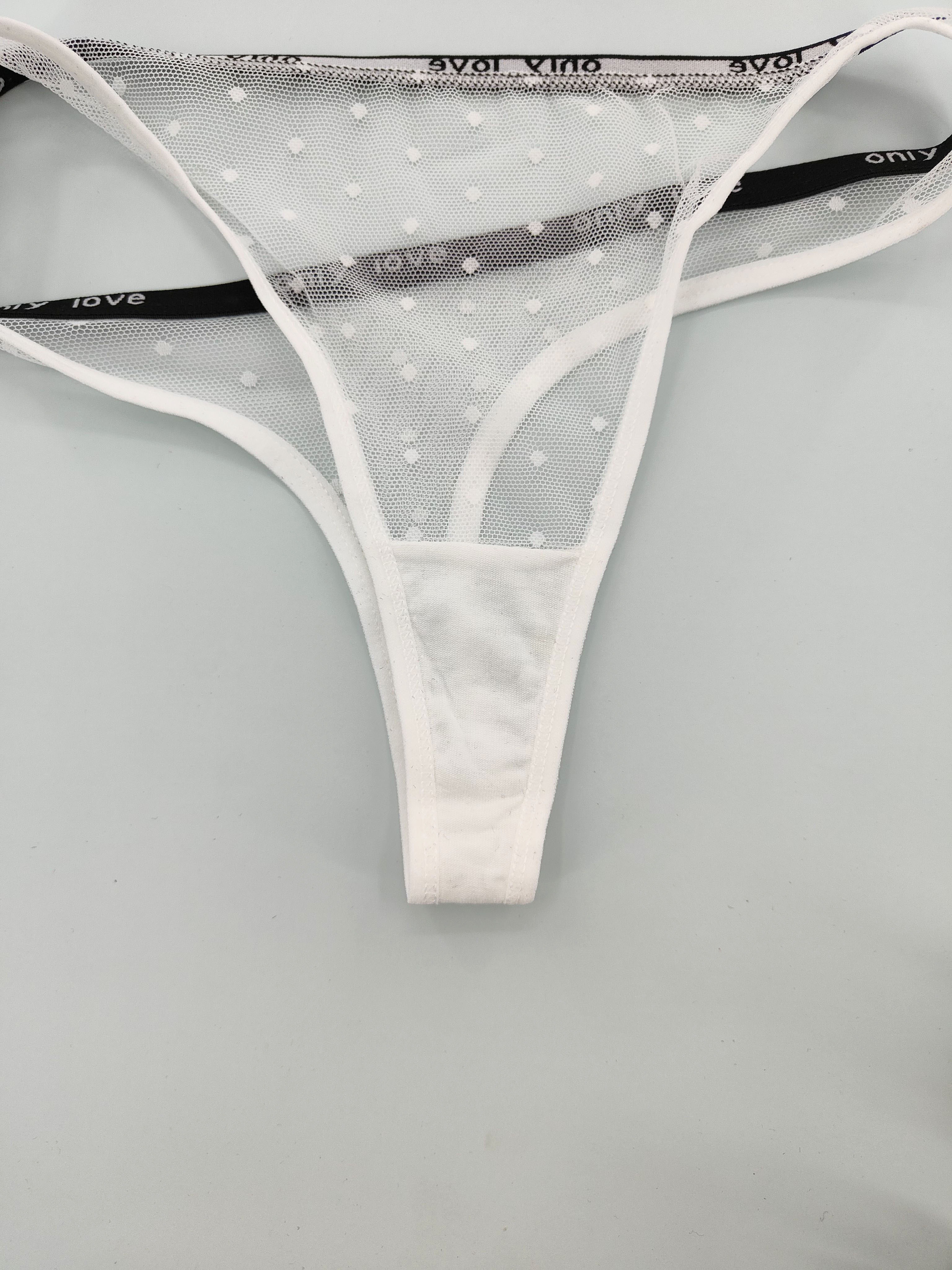 Polka Dot Mesh Thongs Breathable Comfy Letter Tape Intimates - Temu