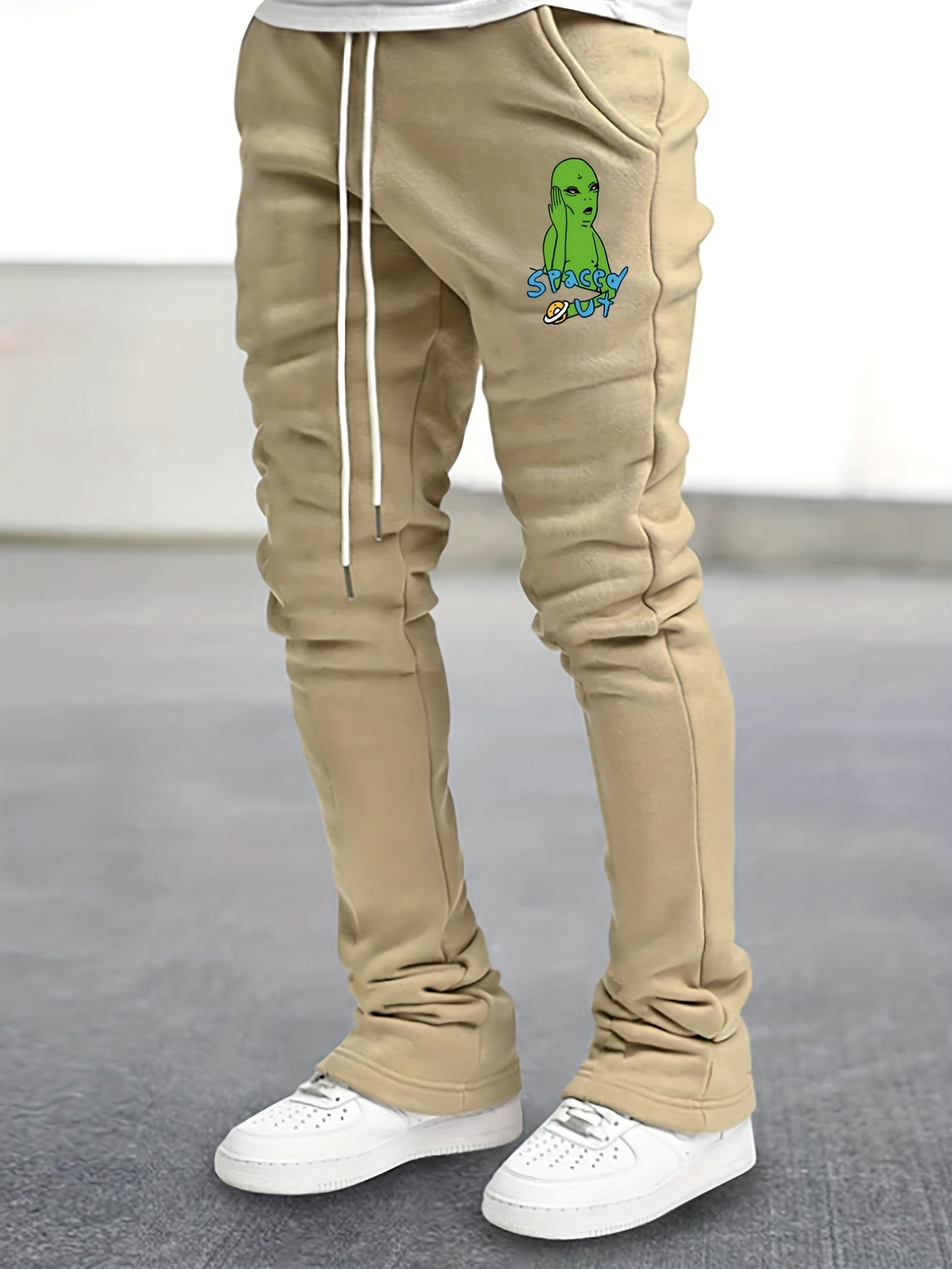 Men's Alien Pattern Drawstring Bell Bottom Pants