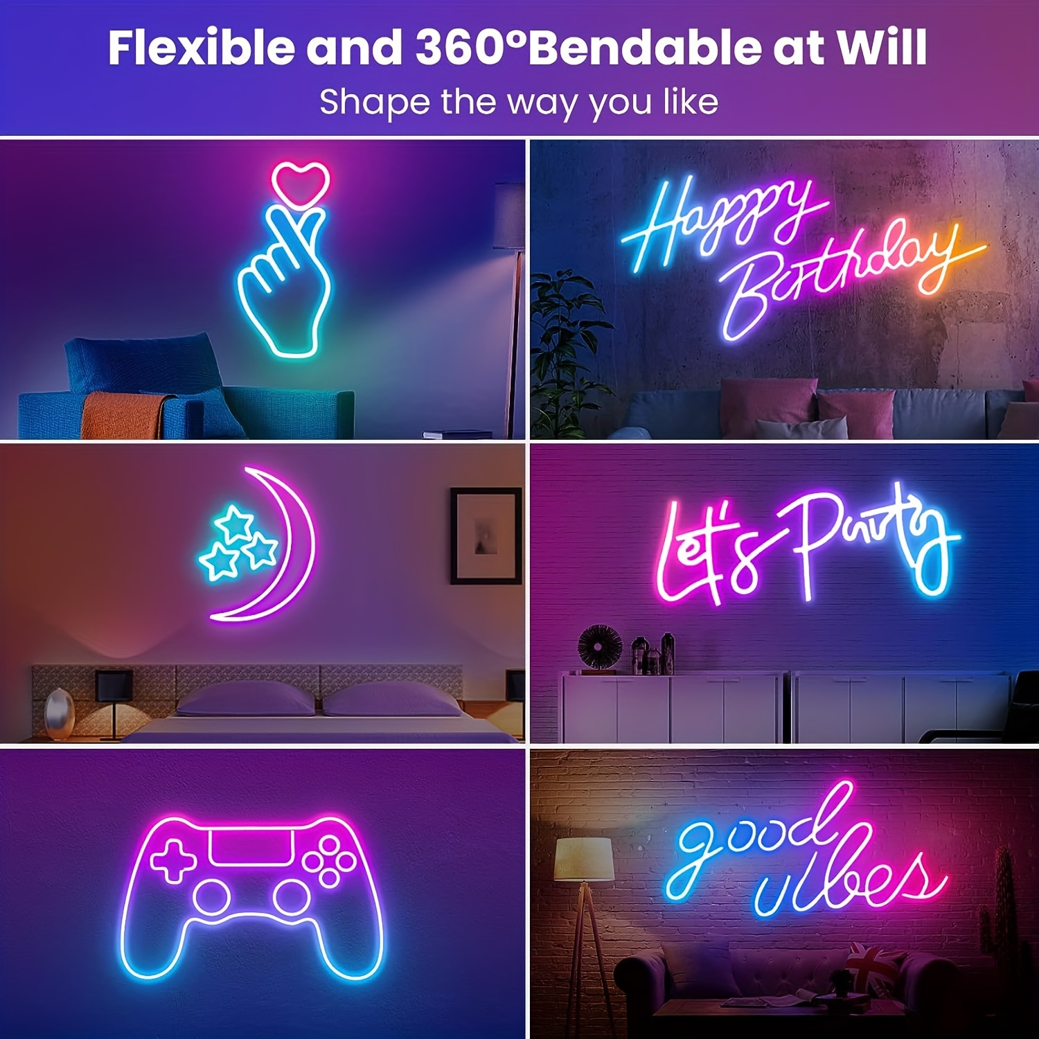 118.11inch-196.85inch Led Neon Rope Lights, 108LED/M Control With  App/Remote, Flexible Led Rope Lights, Multiple Modes, Outdoor RGB Neon  Lights Waterp