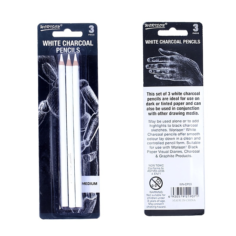 2 Pcs White Sketch Charcoal Pencils -Professional Hight Quality Sketch  Highlight