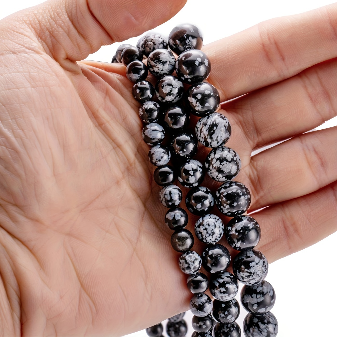 8mm Natural Black Obsidian Beads Round Gemstone Loose Beads for Jewelry Making (45-48pcs/strand)