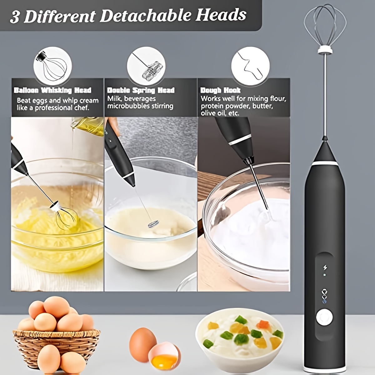 Usb Chargeable Double Spring Whisk Head Electric Milk Frother