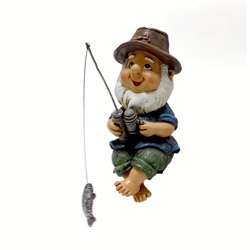 Fishing Dwarf Fishing Gnome Statue Gnome Fishing Figure - Temu