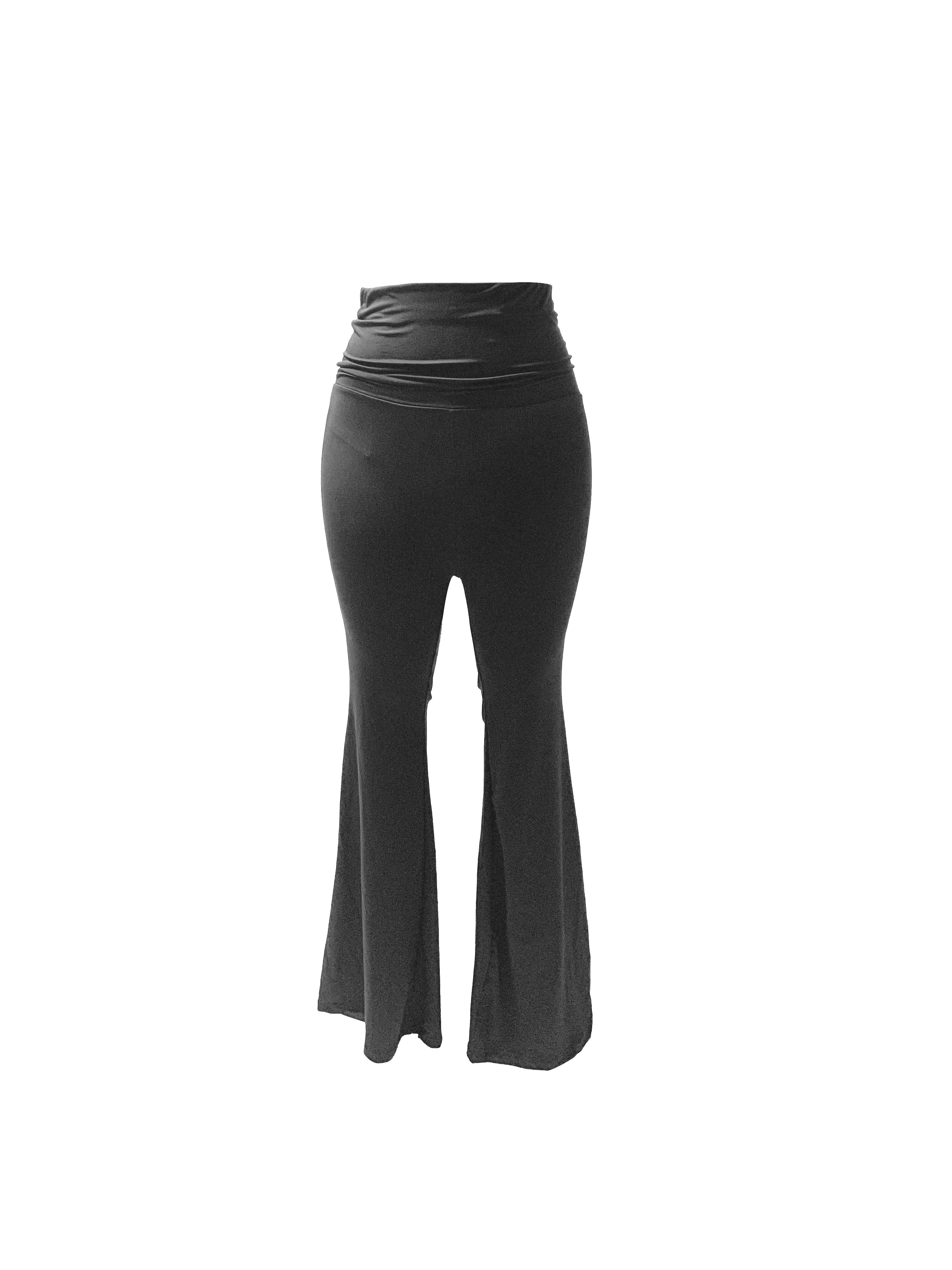 Ketyyh-chn99 Leggings for Women Ruched Flare Leg Drawstring High Rise  Elastic Waist Solid Long Pants Black,M 