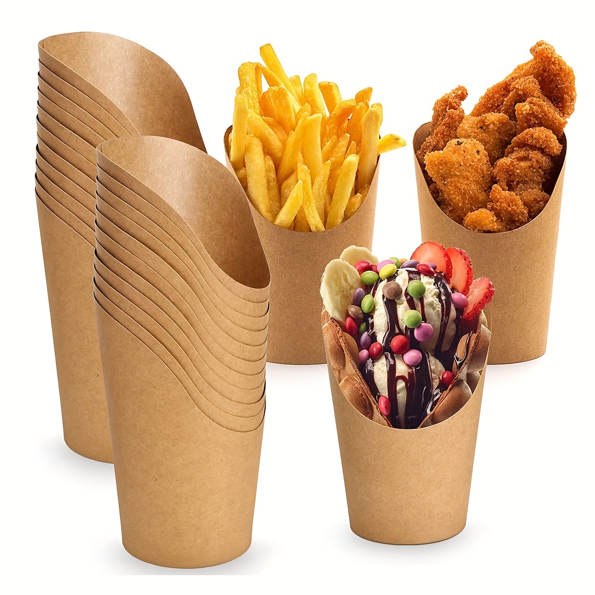 10pcs/20pcs, Triangular French Fries Box, Popcorn Bucket, Ketchup Box,  Disposable Conical Kraft Paper Box, Baked Sweet Potato Packaging Box, Egg