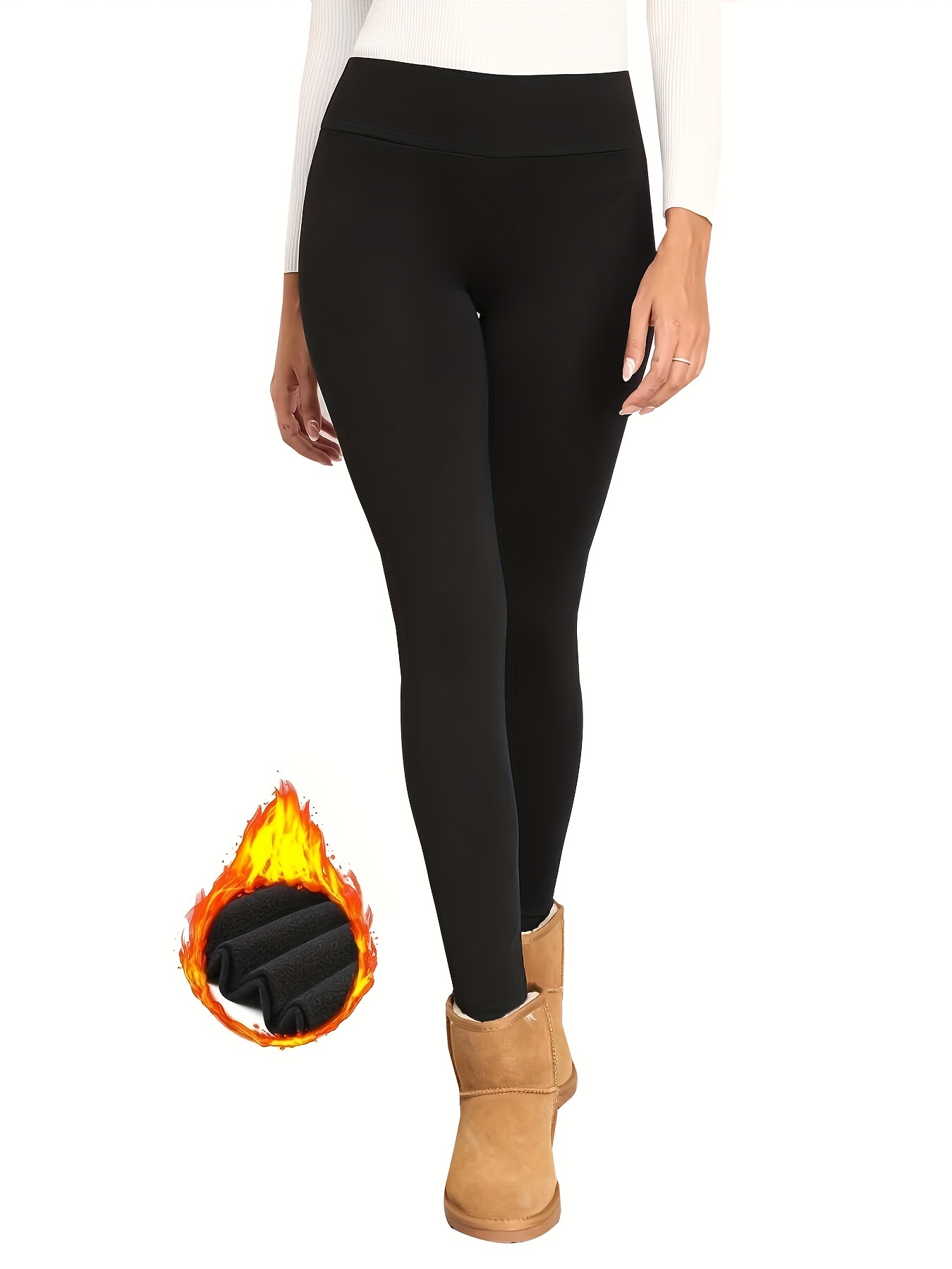 Solid High Waist Skinny Leggings, Casual Thermal Stretchy Leggings, Women's  Clothing