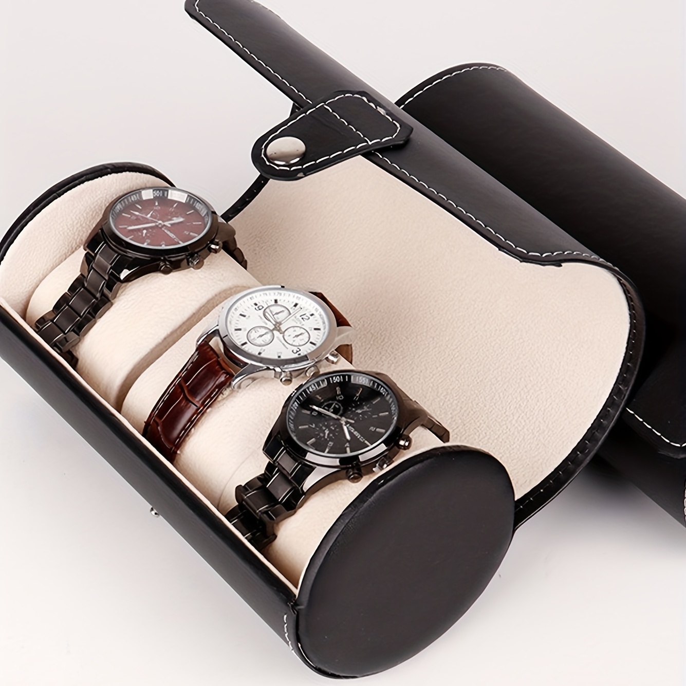 PU Leather Round Jewelry Storage Box