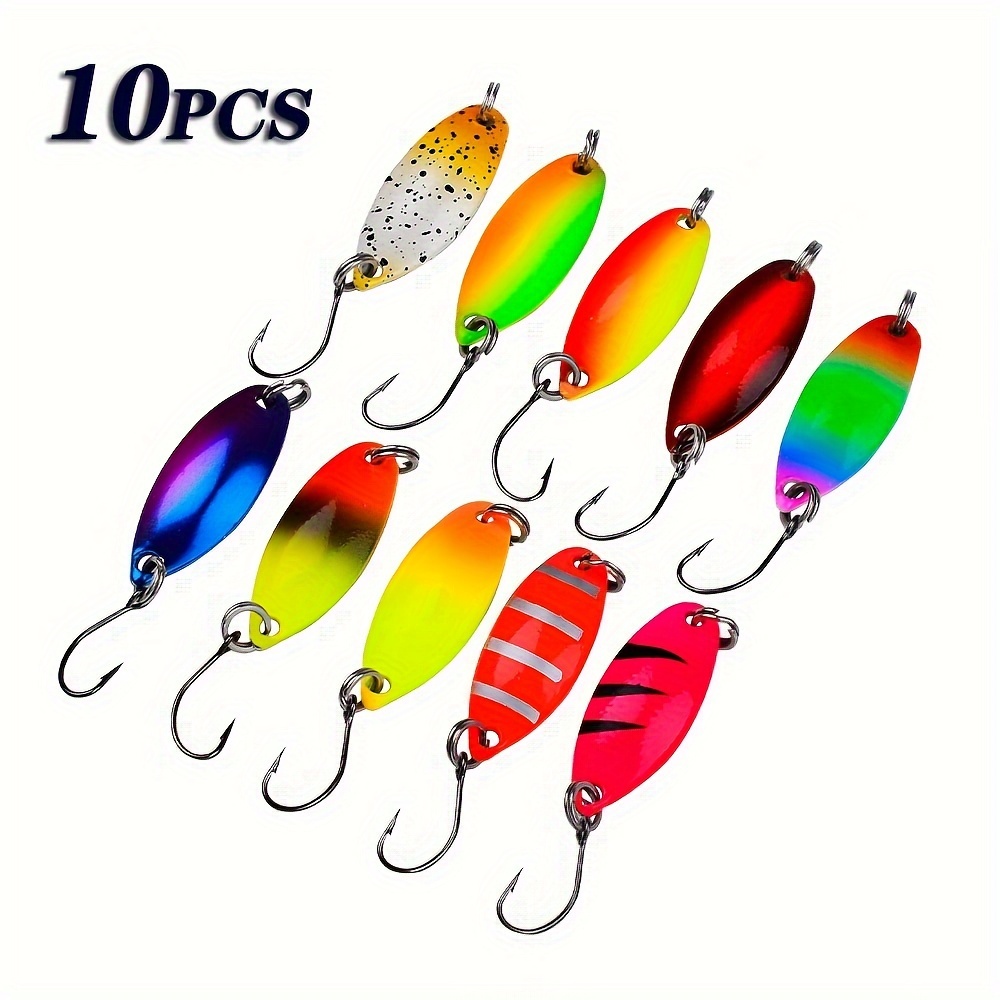 10pcs Artificial Bait For Fishing, Spoon-shaped * Bait, Metal Fishing Lure  With Single Hook, Colorful Hard Bait