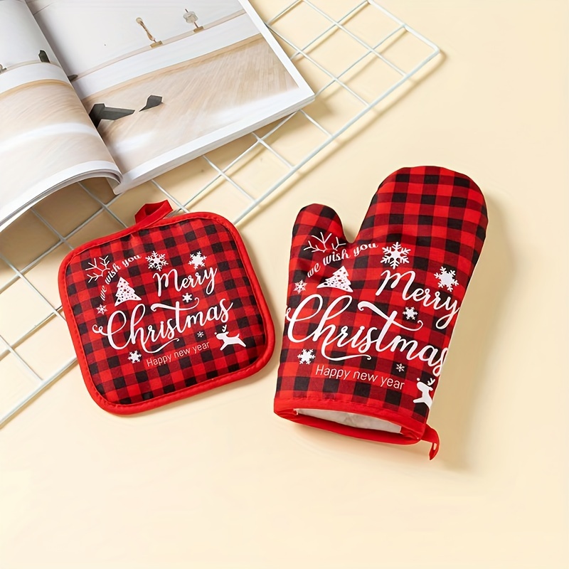 HPYNPES Christmas Oven Mitts and Pot Holders Sets - Merry Christmas Design