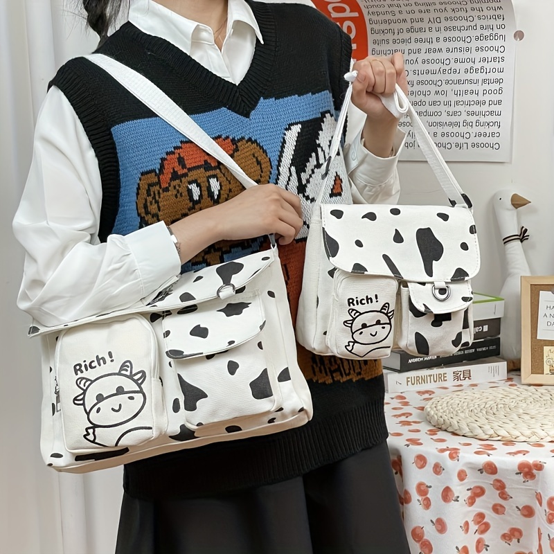 Cow Pattern Canvas Messenger Bag Kawaii Girls Crossbody Bag Small Pocket  Front Flap Purse - Bags & Luggage - Temu Austria