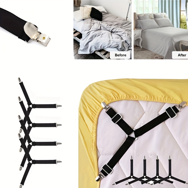 4pcs Bed Sheet Straps, Easy to Install Bed Sheet Clips, Fitted
