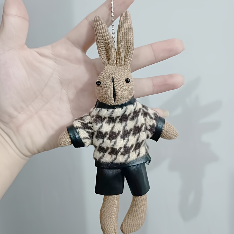 Houndstooth Rabbit Doll Keychain Cute Animal Key Ring Purse Bag Backpack  Car Charm Earphone Accessory Women Girls Gift - Temu